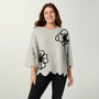 Coco+Carmen Taline Relaxed Fit Light Heather Grey/Black Sweater w/ Flower (Women's)