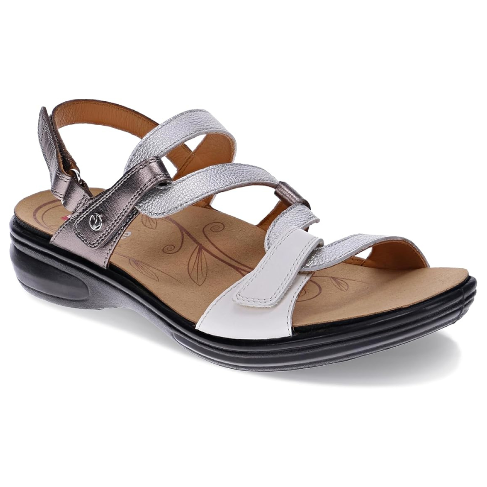 Revere Emerald 3 Strap Silver Fusion Leather Sandal (Women's) | Mar-Lou Shoes