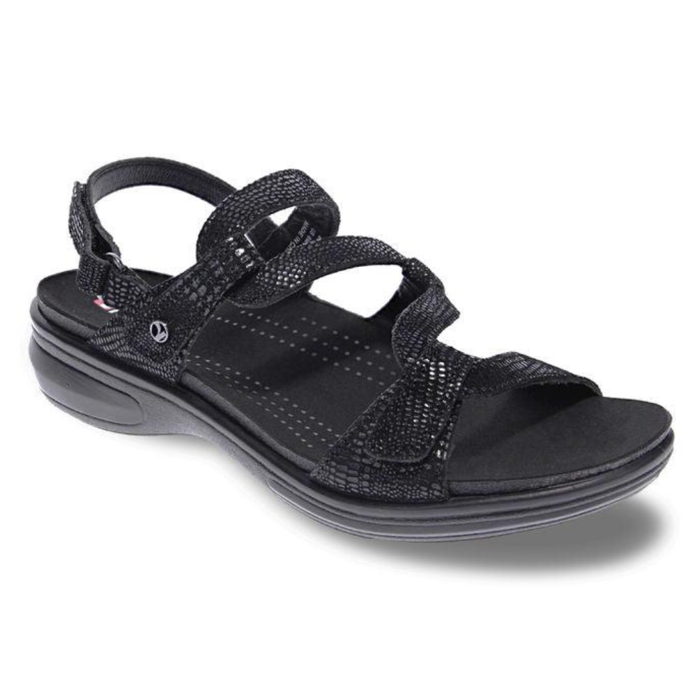 Revere Emerald 3 Strap Black Lizard Leather Sandal (Women's) | Mar-Lou Shoes