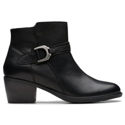 Clarks Neva Buckle Black Leather Bootie (Women's) | Mar-Lou Shoes