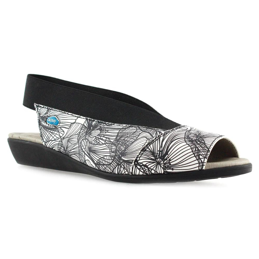 Cloud Footwear Caliber Black Flower Slingback Sandal | Mar-Lou Shoes