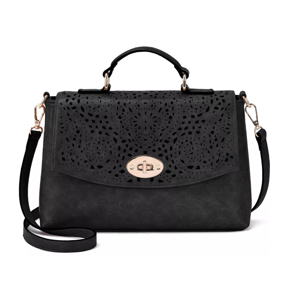 Mellow World Quinn Perforated Black Crossbody Bag (Women's) | Mar-Lou ...