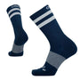 OS1st Wicked Comfort Navy/Silver Stripes Crew Socks (Unisex)