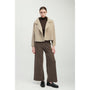 Look By M Flap Collar Crop Taupe Cardigan (Women's)