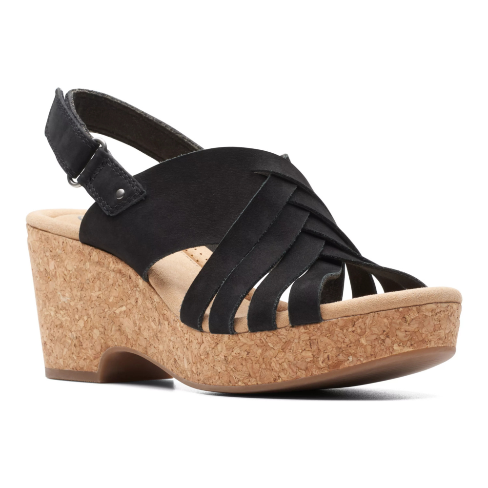 Clarks Giselle Glow Black Nubuck Wedge Sandals Women s Mar Lou Shoes Mar Lou Shoes