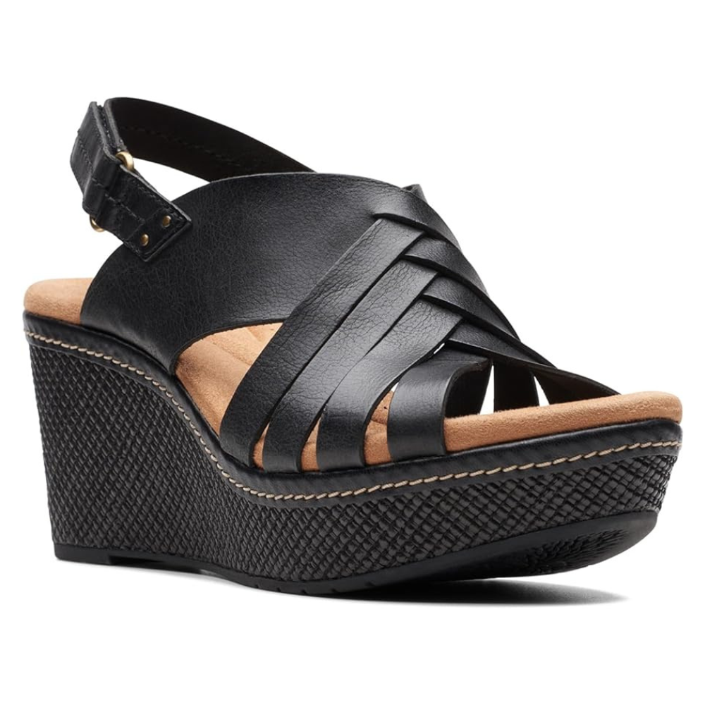 Clarks black orders wedge