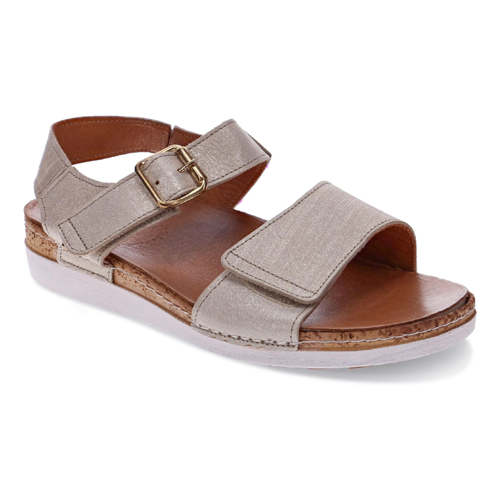 Revere Georgia Strap Adjustable Gold Linen Sandal (Women's