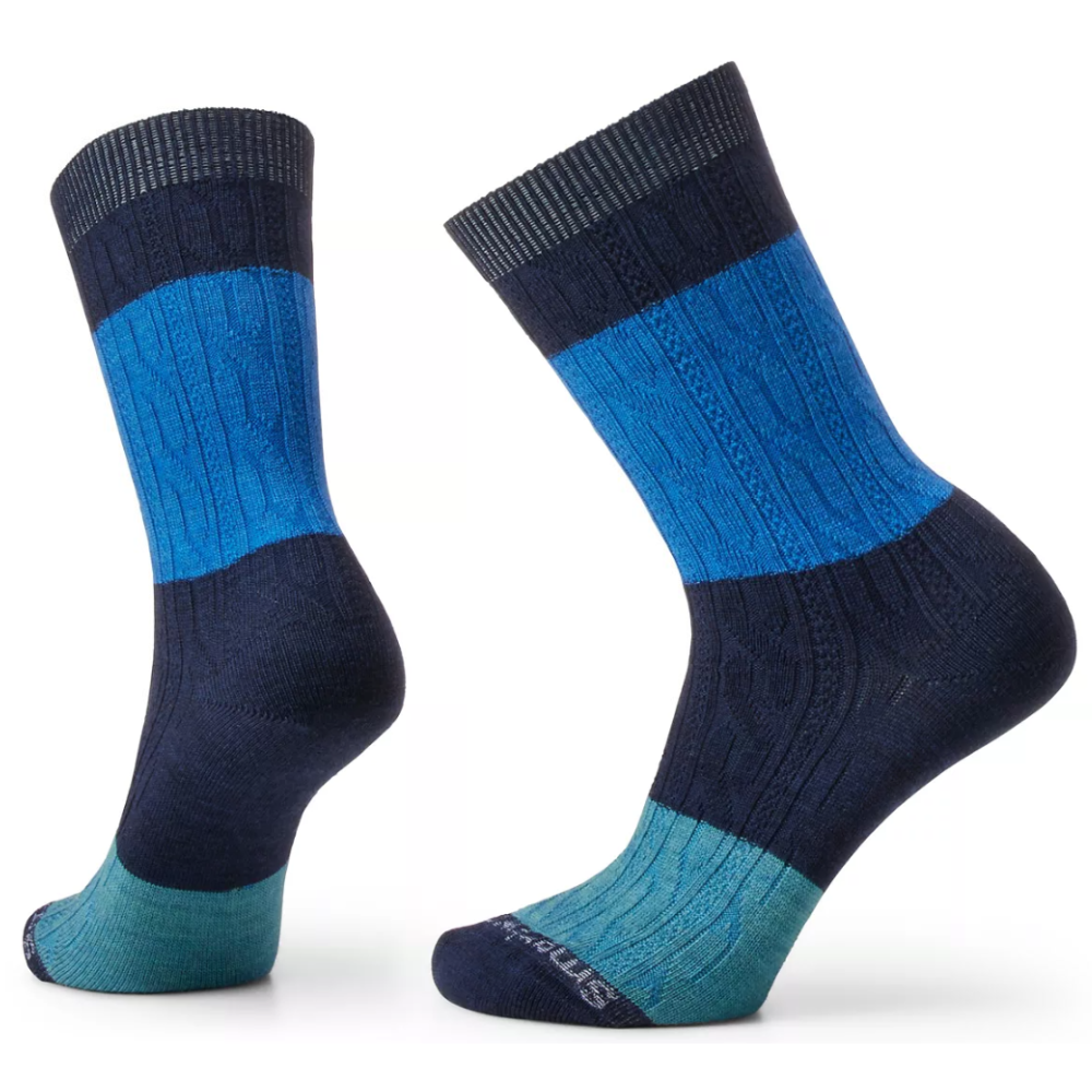 Smartwool Everyday Color Block Cable Zero Cushion Deep Navy Crew Socks (Women's) | Mar-Lou Shoes