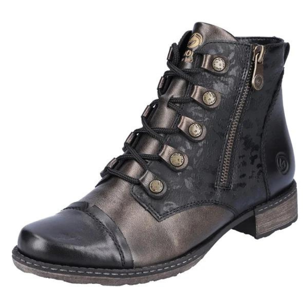 Remonte D4391 Chandra 91 Black/Antique Leather Bootie (Women's) | Mar-Lou Shoes