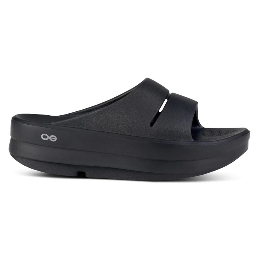 OOFOS OOmega OOahh Black Sandal (Unisex) | Mar-Lou Shoes