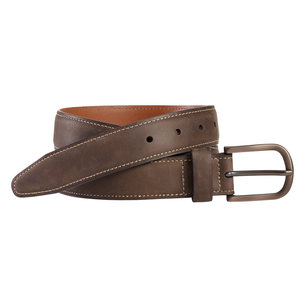 Johnston & Murphy Oiled Contrast Stitched Belt Brown | Mar-Lou Shoes