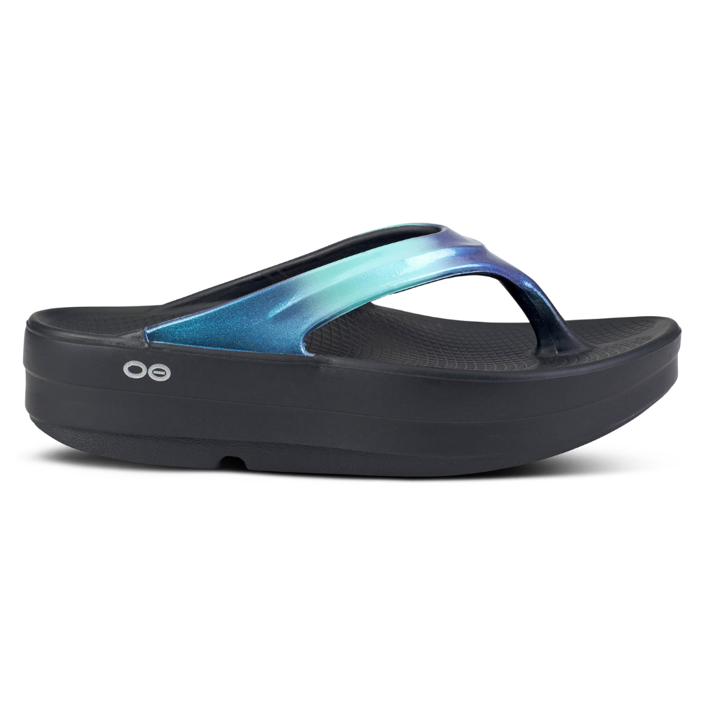 OOFOS OOmega OOlala Luxe Black Atlantis Sandal (Unisex) | Mar-Lou Shoes