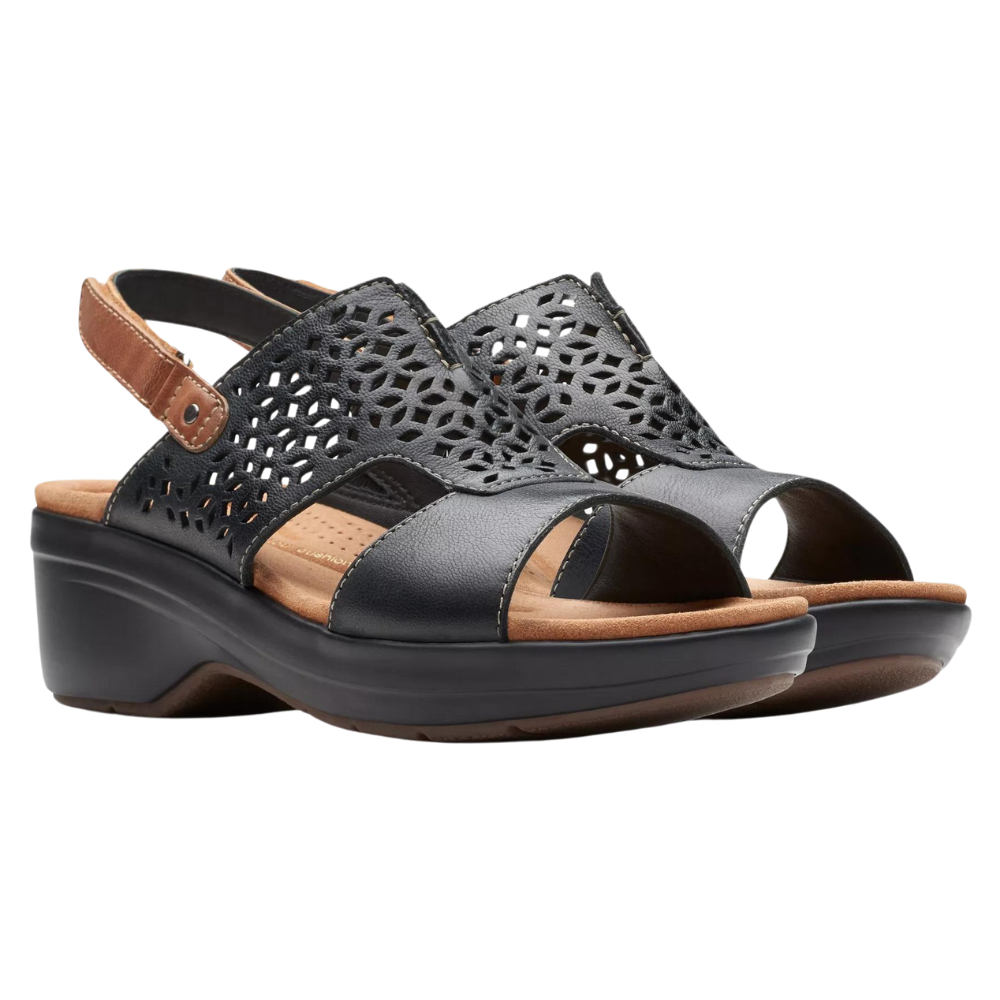 Clarks Tuleah Sun Black Leather Sandal (Women's) | Mar-Lou Shoes
