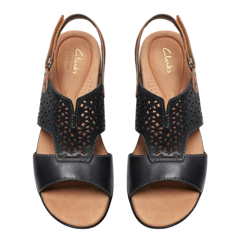 Clarks Tuleah Sun Black Leather Sandal (Women's) | Mar-Lou Shoes