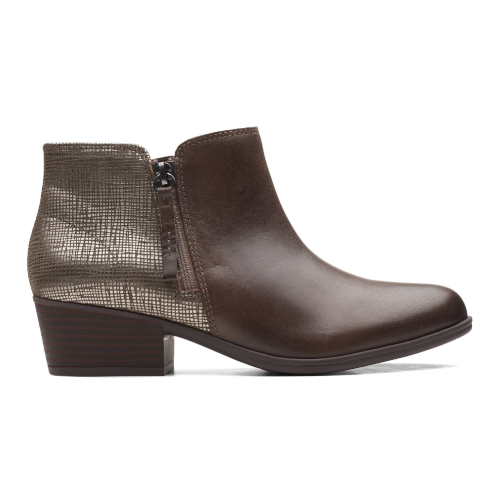 Clarks Adreena Hope Dark Taupe Leather Bootie (Women's) | Mar-Lou Shoes