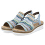 Rieker Regina 41 Blue Multi/Aqua Leather Wedge Sandal (Women's)