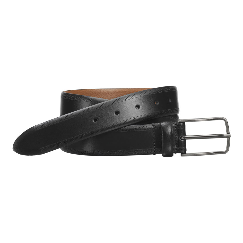 Johnston & Murphy Edge-Perfed Embossed Belt Black | Mar-Lou Shoes