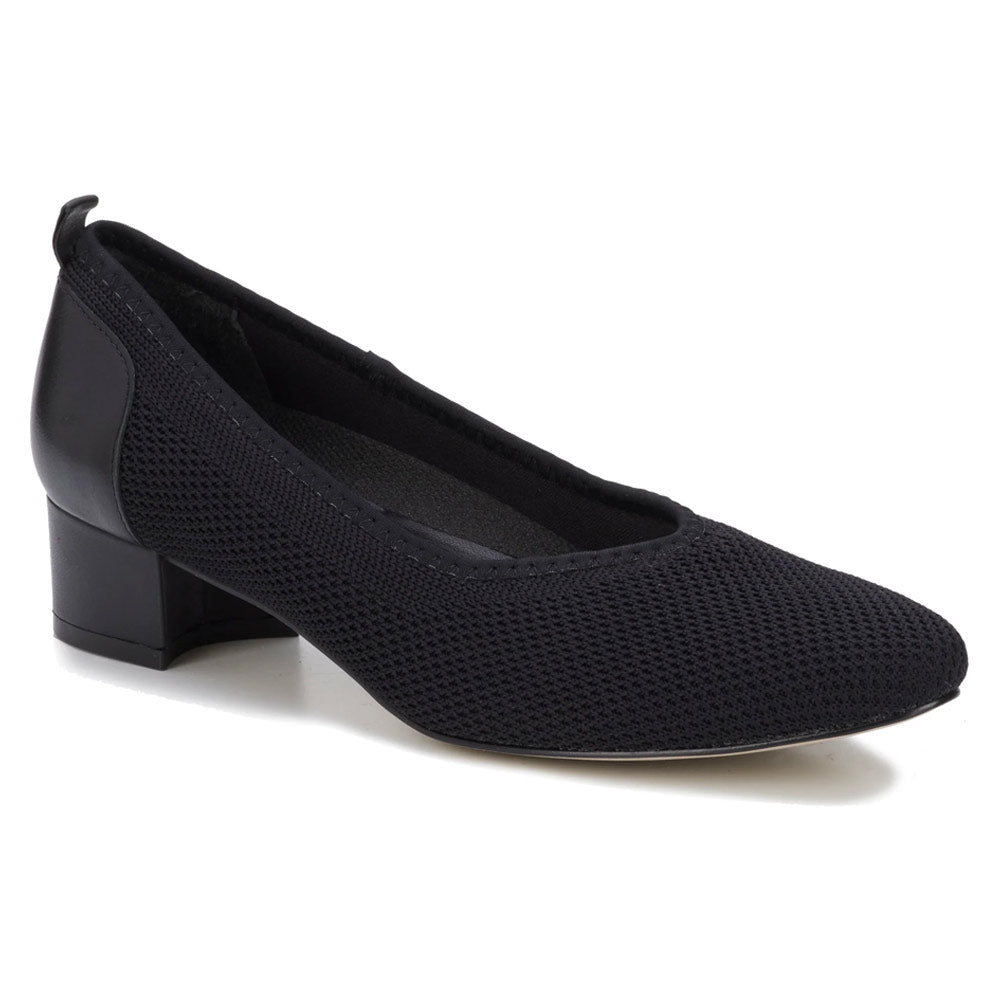 Walking Cradles Hester Heel Black Knit Fabric/Black Cashmere Leather (Women's) | Mar-Lou Shoes