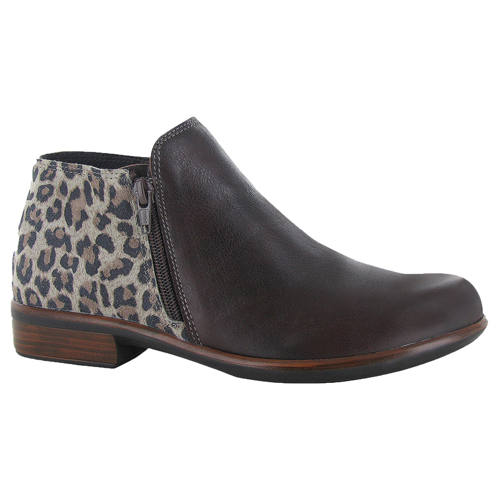Naot Helm Bootie Cheetah Brown at Mar-Lou Shoes