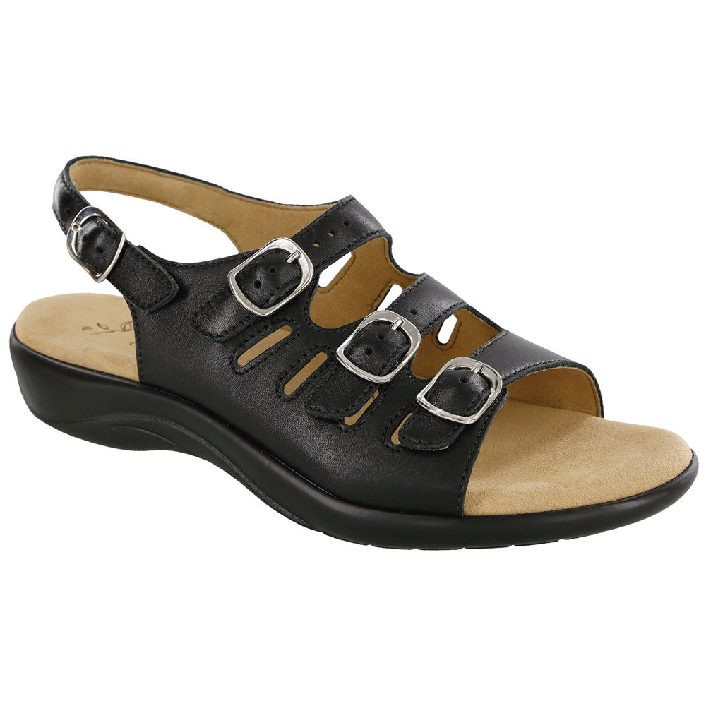 SAS Mystic Sandal in Black Leather at Mar-Lou Shoes