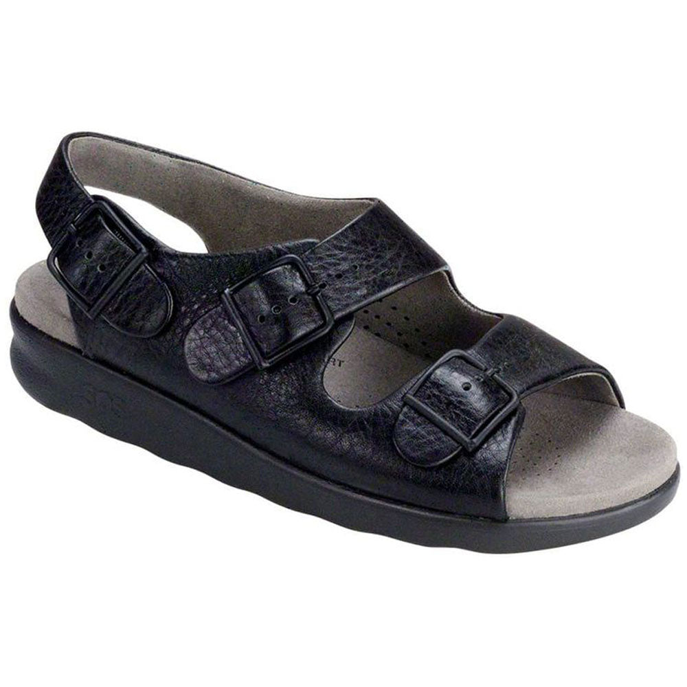 SAS Relaxed Sandal in Black Leather at Mar-Lou Shoes