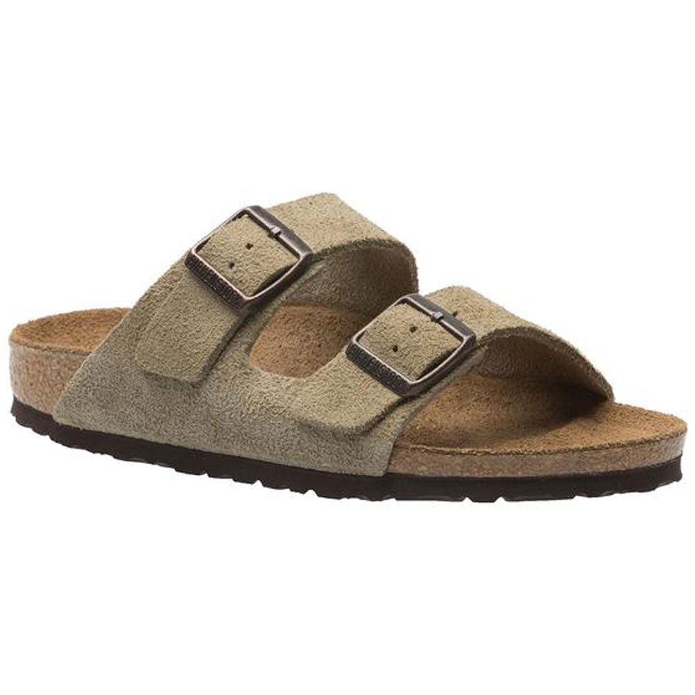 Birkenstock Arizona Soft Footbed Sandal in Taupe Suede at Mar-Lou Shoes